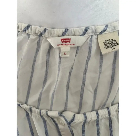 Women's Levi's Off-Shoulder Blue Striped Blouse Size L - Picture 6 of 8
